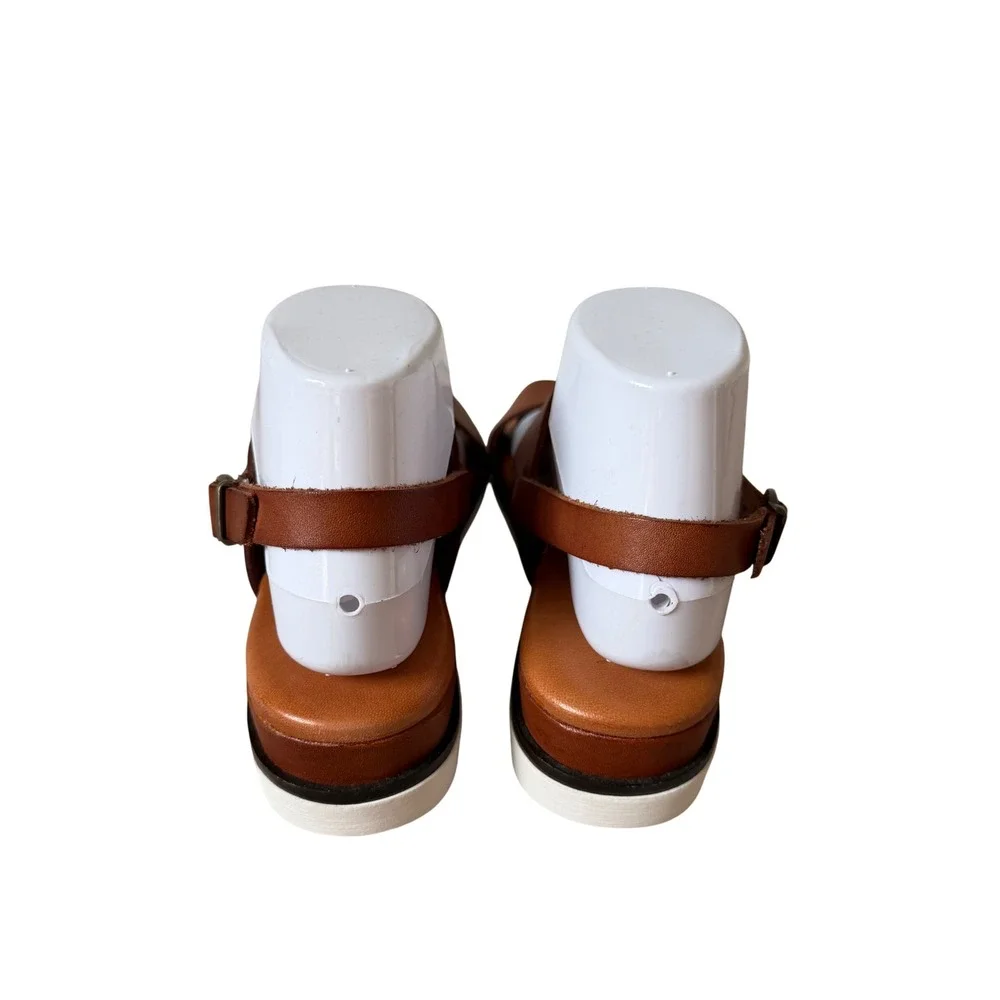 Bertuchi Sandals Platform Leather Ankle Strap Slingback Open Toe Brown US 8 39